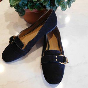 Gorgeous Tory Burch Black Marsden Suede Gold Tone Belted Reva Smoking Slipper 9